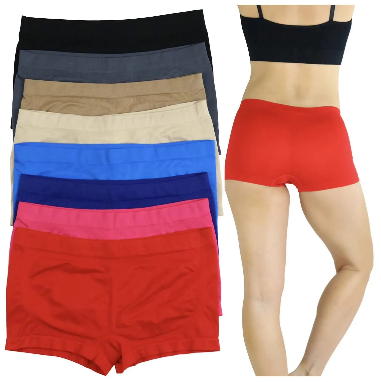 6-Pack: ToBeInStyle Women's Stretch Microfiber Cheeky Boyshort Panties