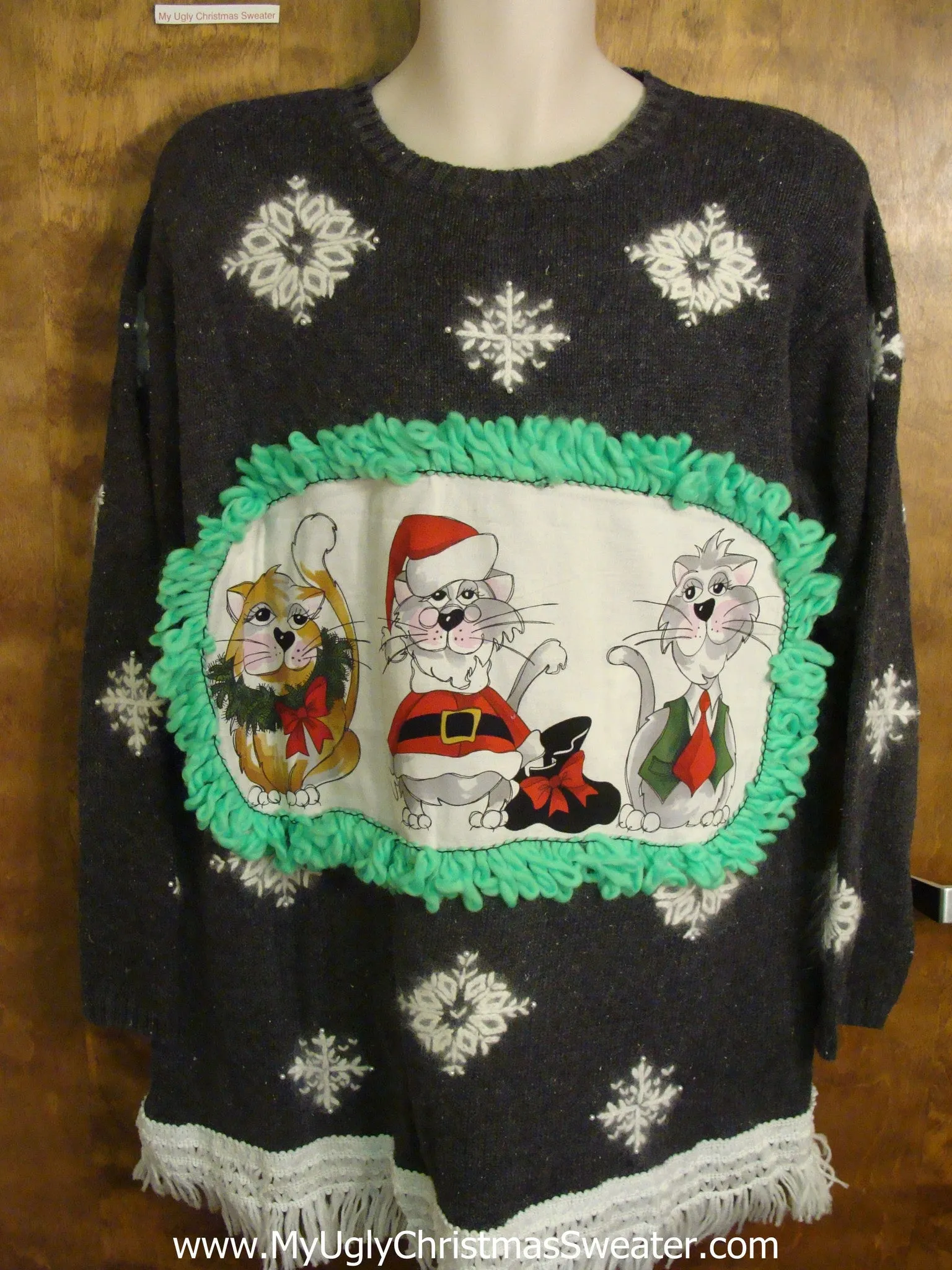 80s Snowflakes Cheesy Cat Christmas Sweater