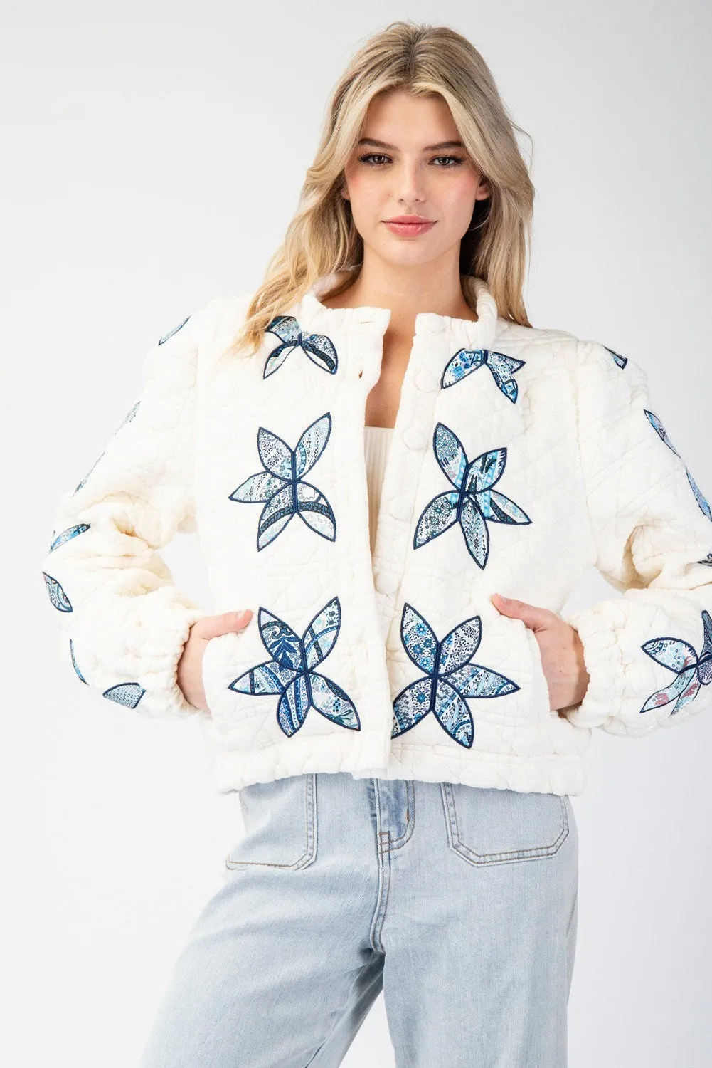 Anna Quinn Flower Stitch Quilted Jacket - Ivory