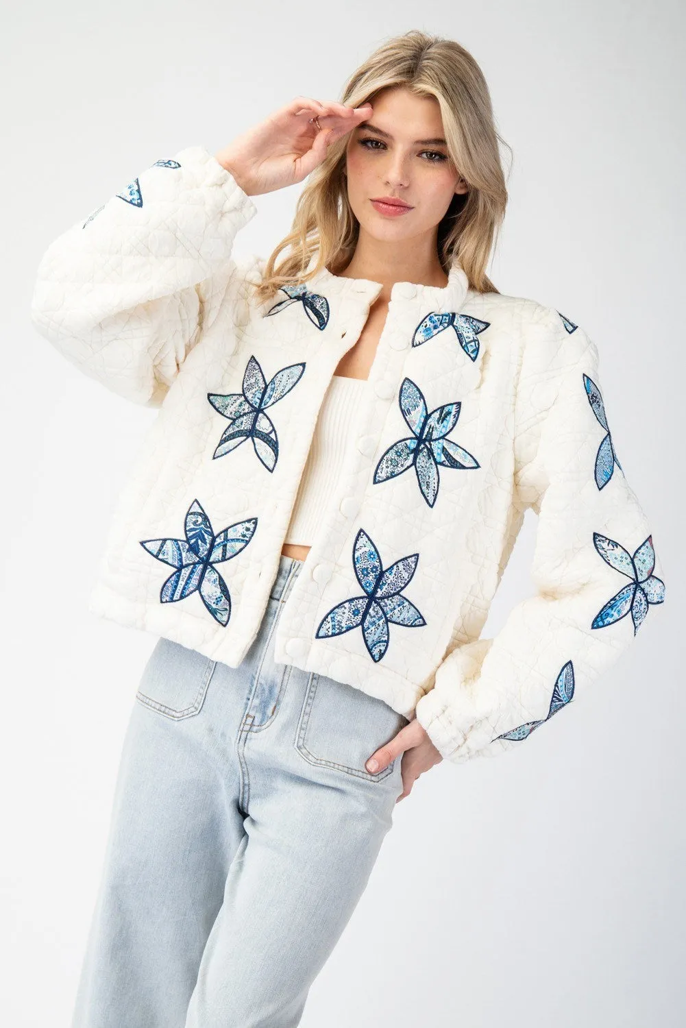 Anna Quinn Flower Stitch Quilted Jacket - Ivory