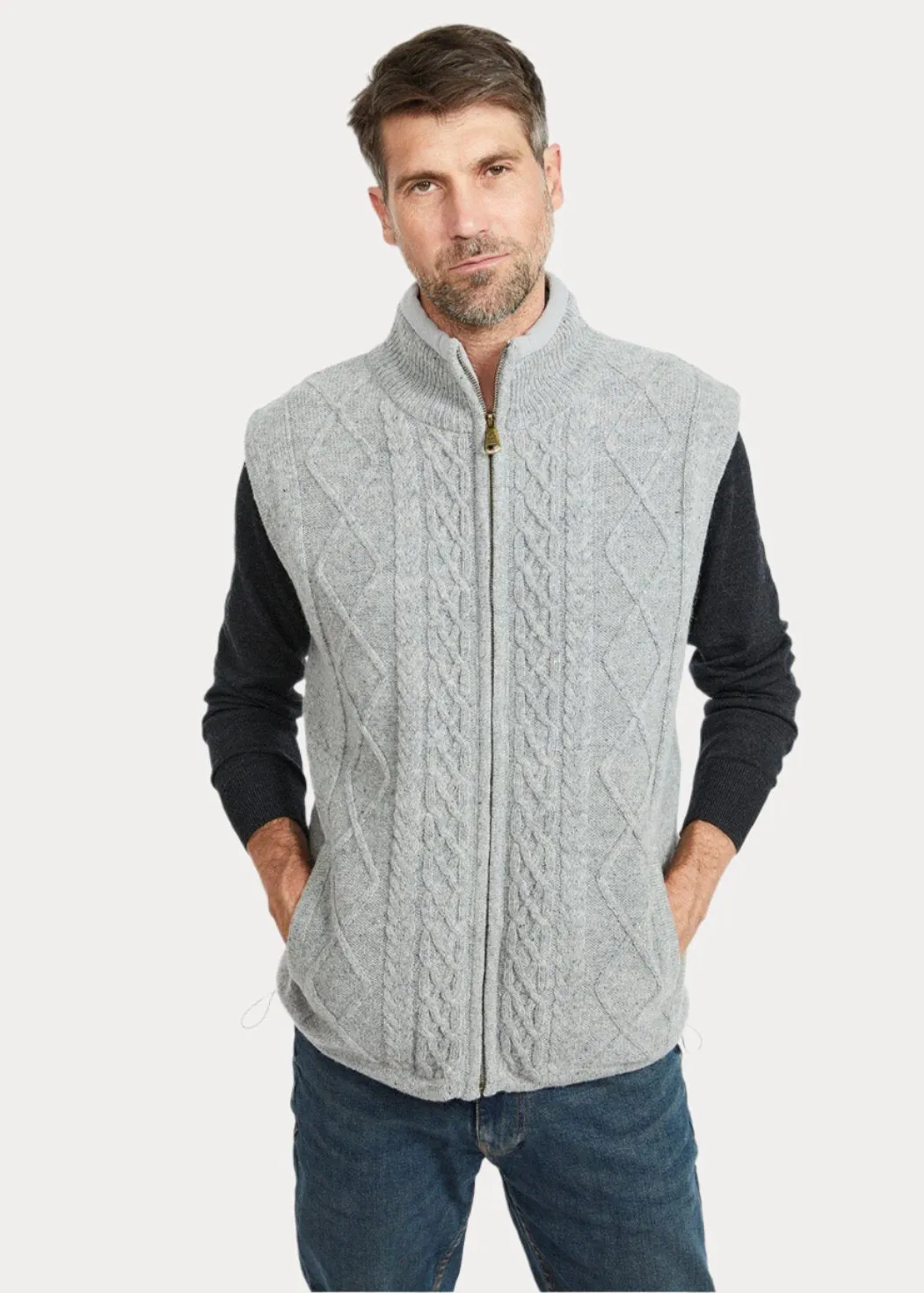 Aran Full Zip Fleece Gilet | Grey