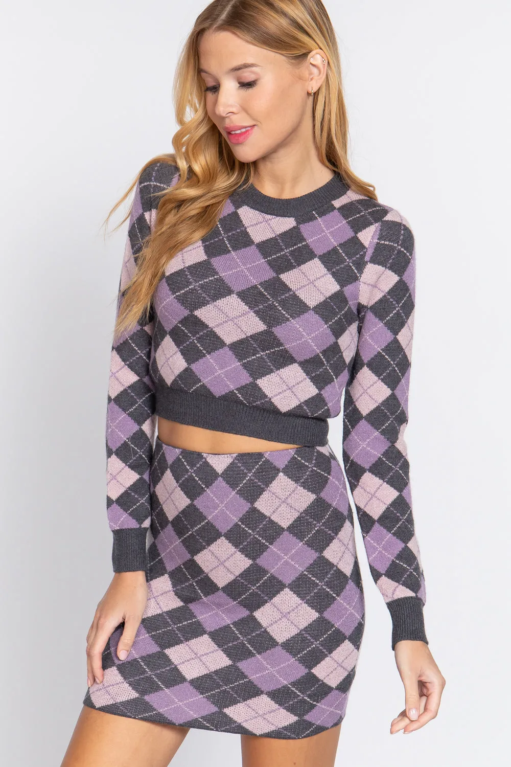 ARGYLE JACQUARD CROP SWEATWER