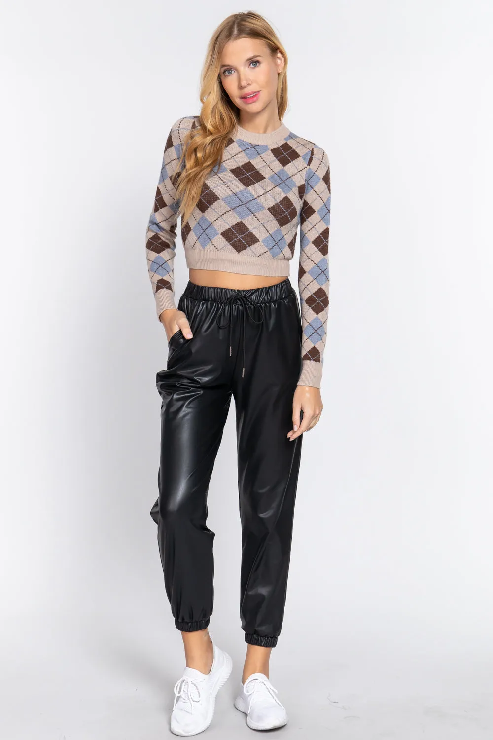 ARGYLE JACQUARD CROP SWEATWER