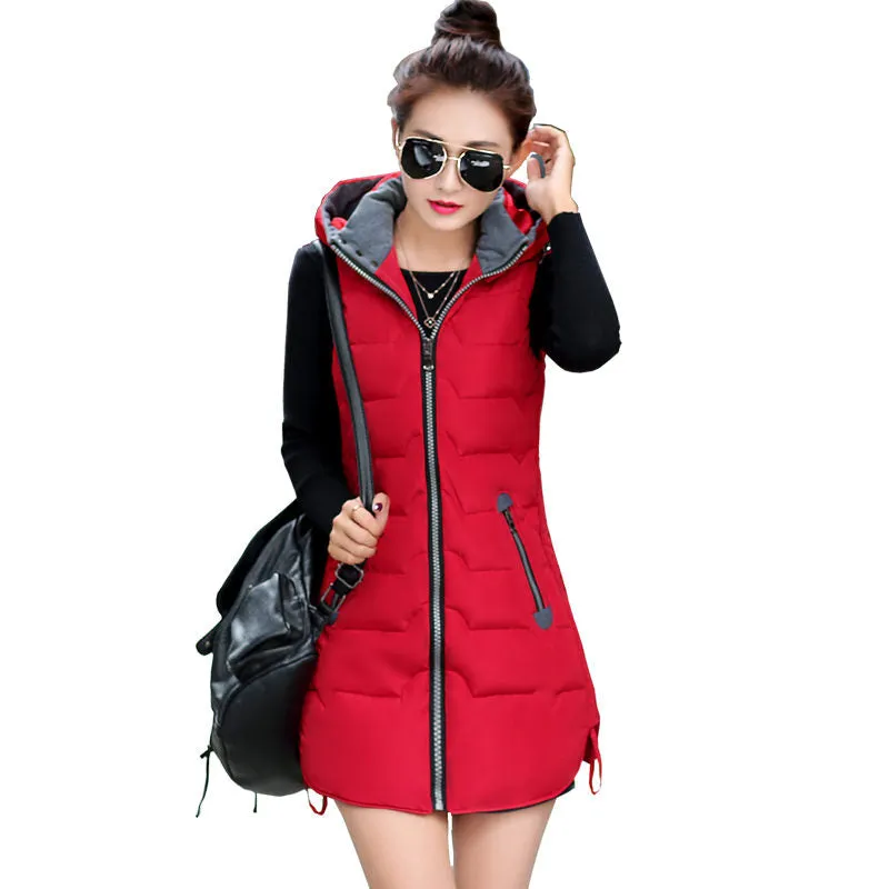 Autumn Winter Hooded Long Vest PufferJacket