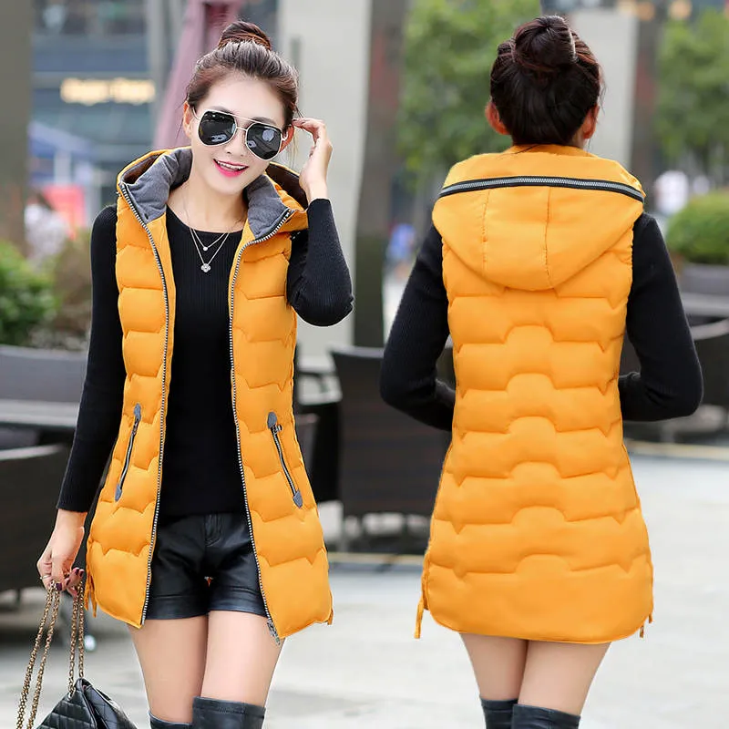 Autumn Winter Hooded Long Vest PufferJacket