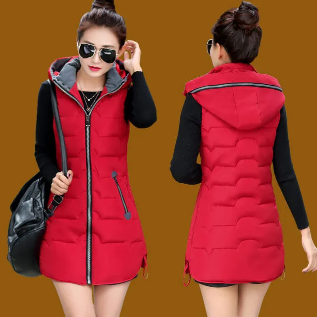 Autumn Winter Hooded Long Vest PufferJacket