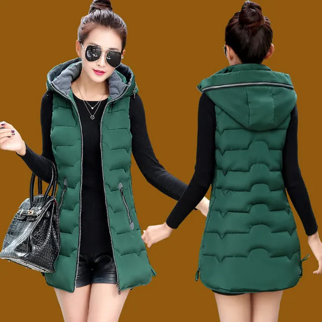 Autumn Winter Hooded Long Vest PufferJacket