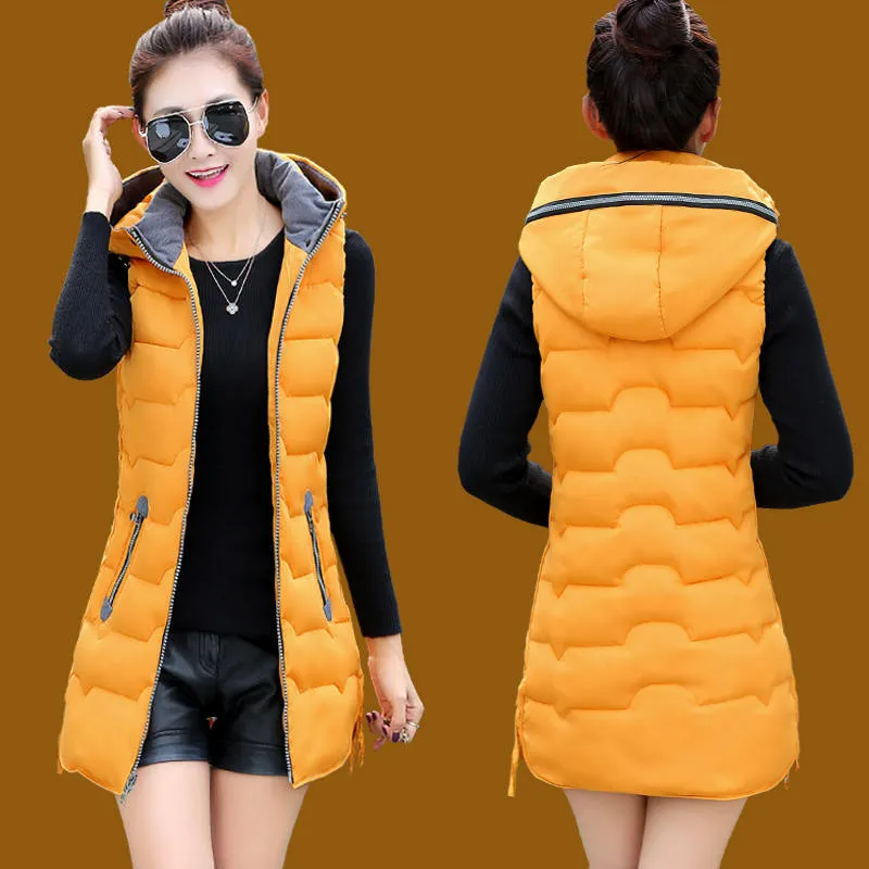 Autumn Winter Hooded Long Vest PufferJacket