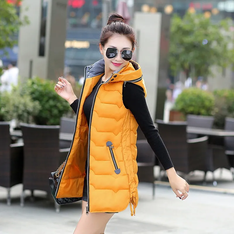 Autumn Winter Hooded Long Vest PufferJacket