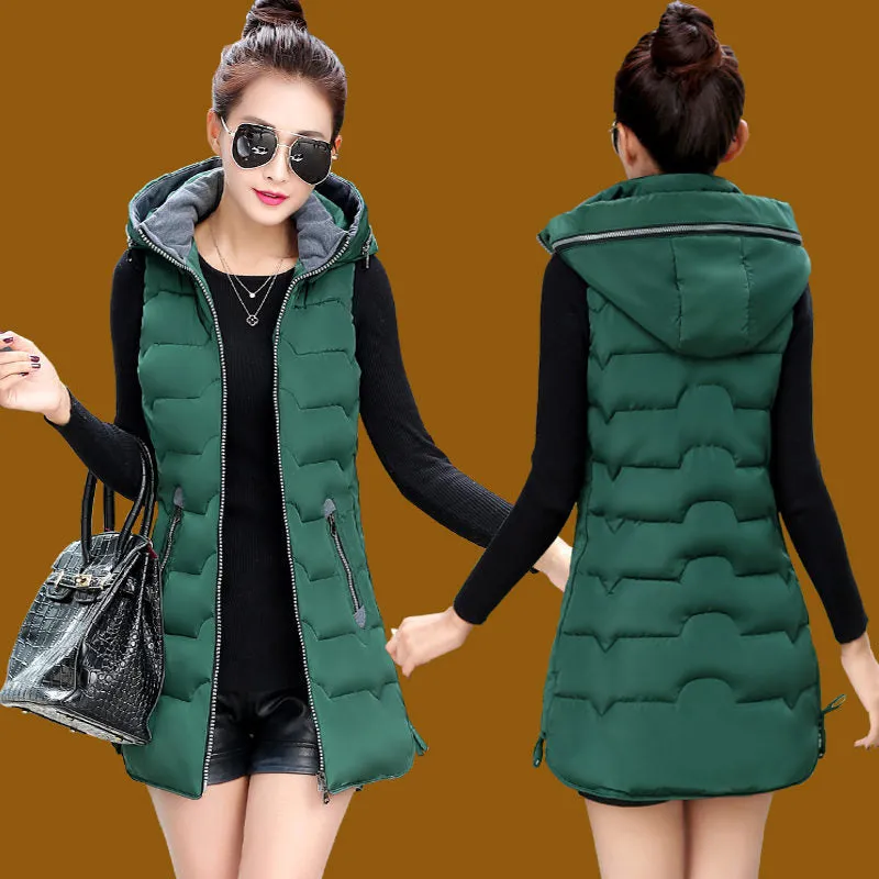 Autumn Winter Hooded Long Vest PufferJacket