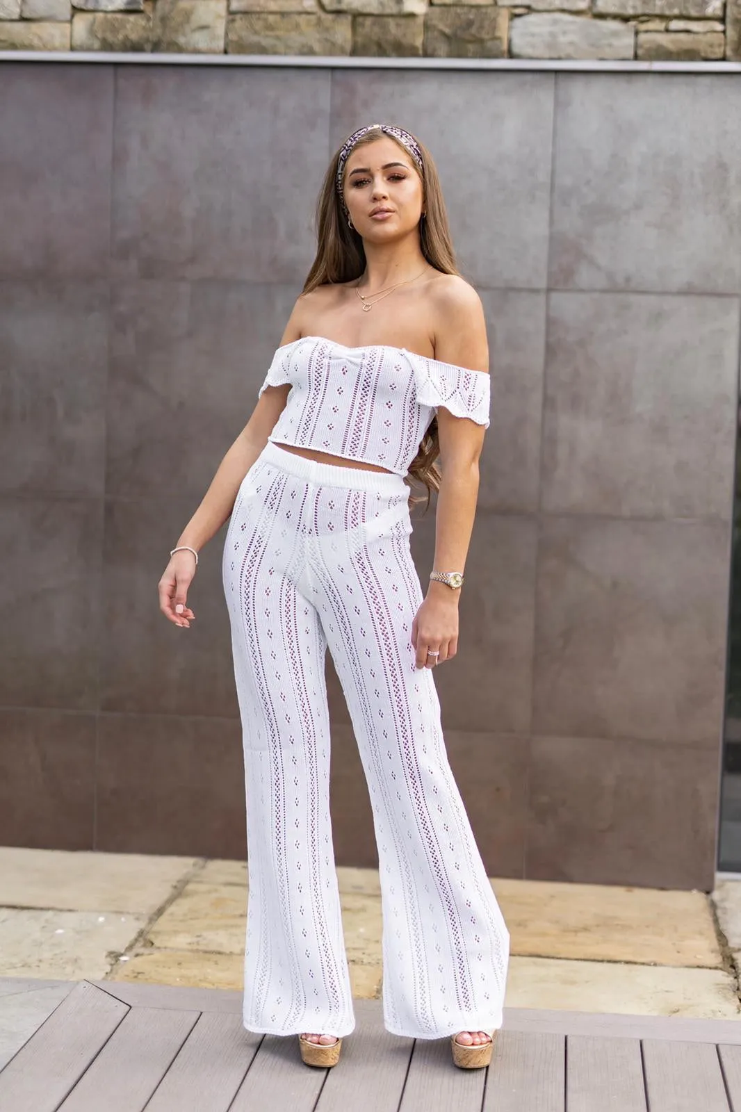 'AYLA' Knitted Co ord Trouser White - CTJ010