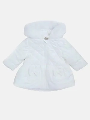 Baby Girl Melia Glossy Bow with Fur Hooded Jacket - White