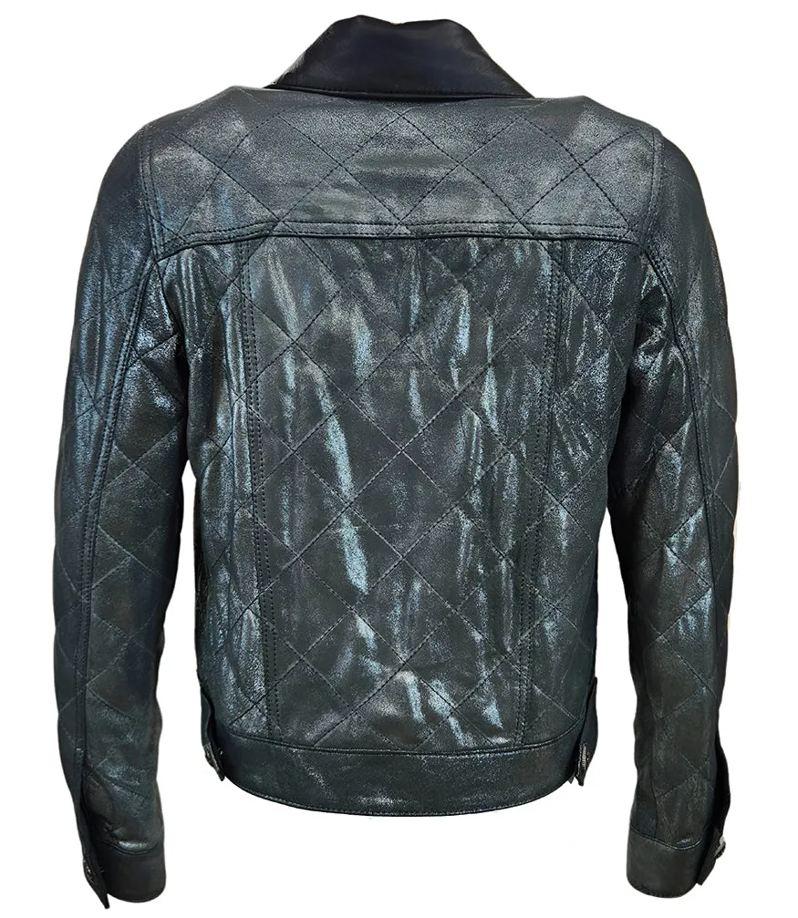 Black Antique Quilted Leather Jacket