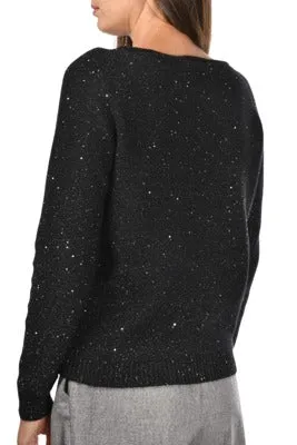 Black Sequined Boatneck Sweater