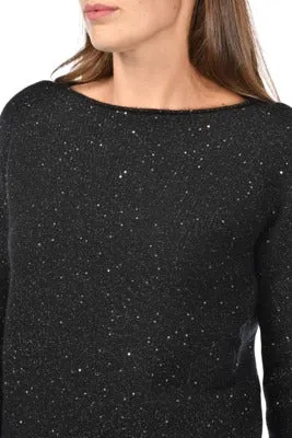 Black Sequined Boatneck Sweater