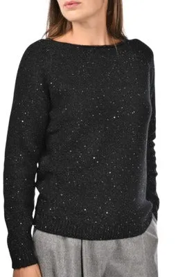 Black Sequined Boatneck Sweater