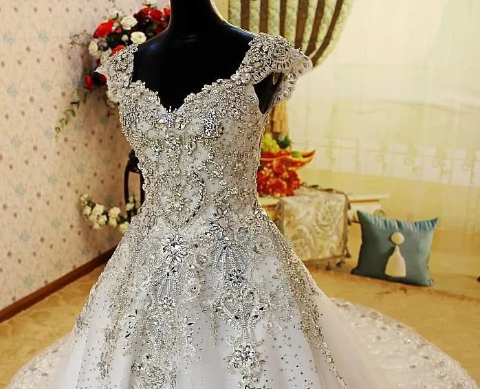 Bling Crystal Beaded Wedding Dress A Line Bridal Gowns