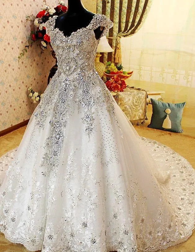 Bling Crystal Beaded Wedding Dress A Line Bridal Gowns