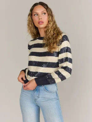 Blue Long Sleeve Sequin Crop Sweater - Brands We Love