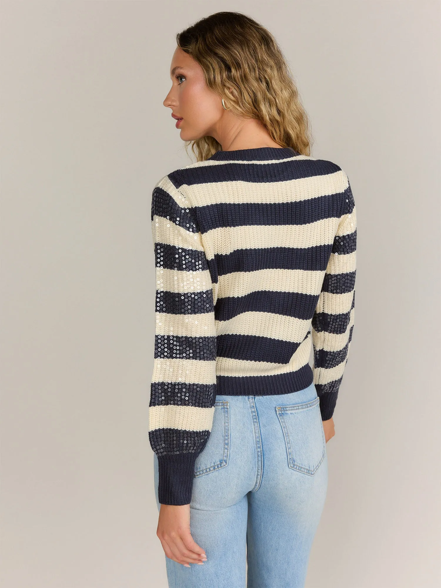 Blue Long Sleeve Sequin Crop Sweater - Brands We Love