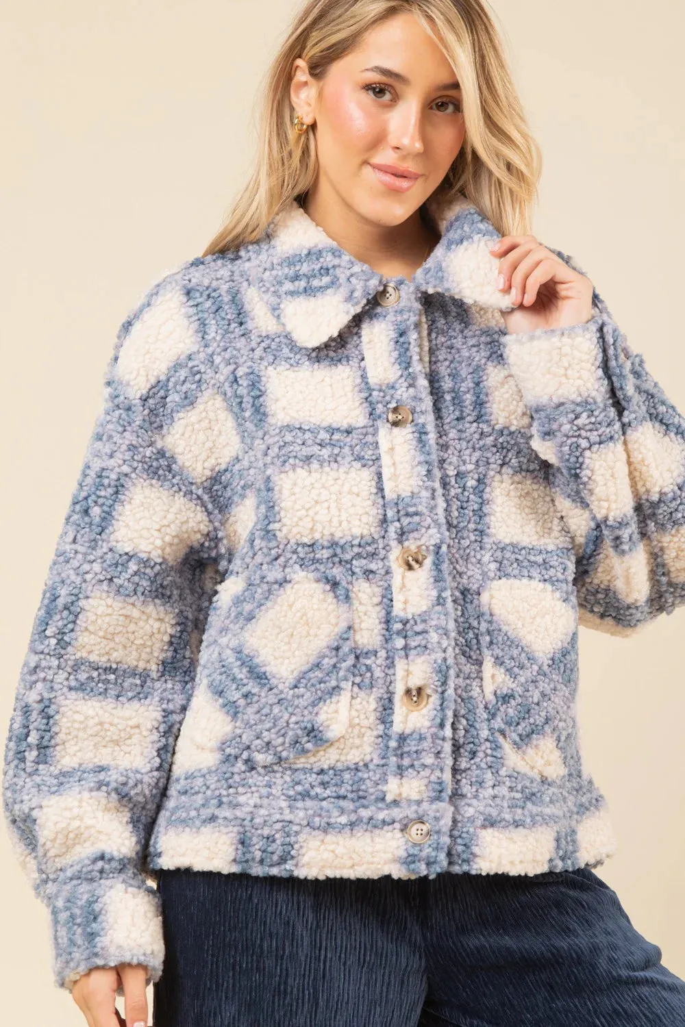 Blue Plaid Sherpa Jacket