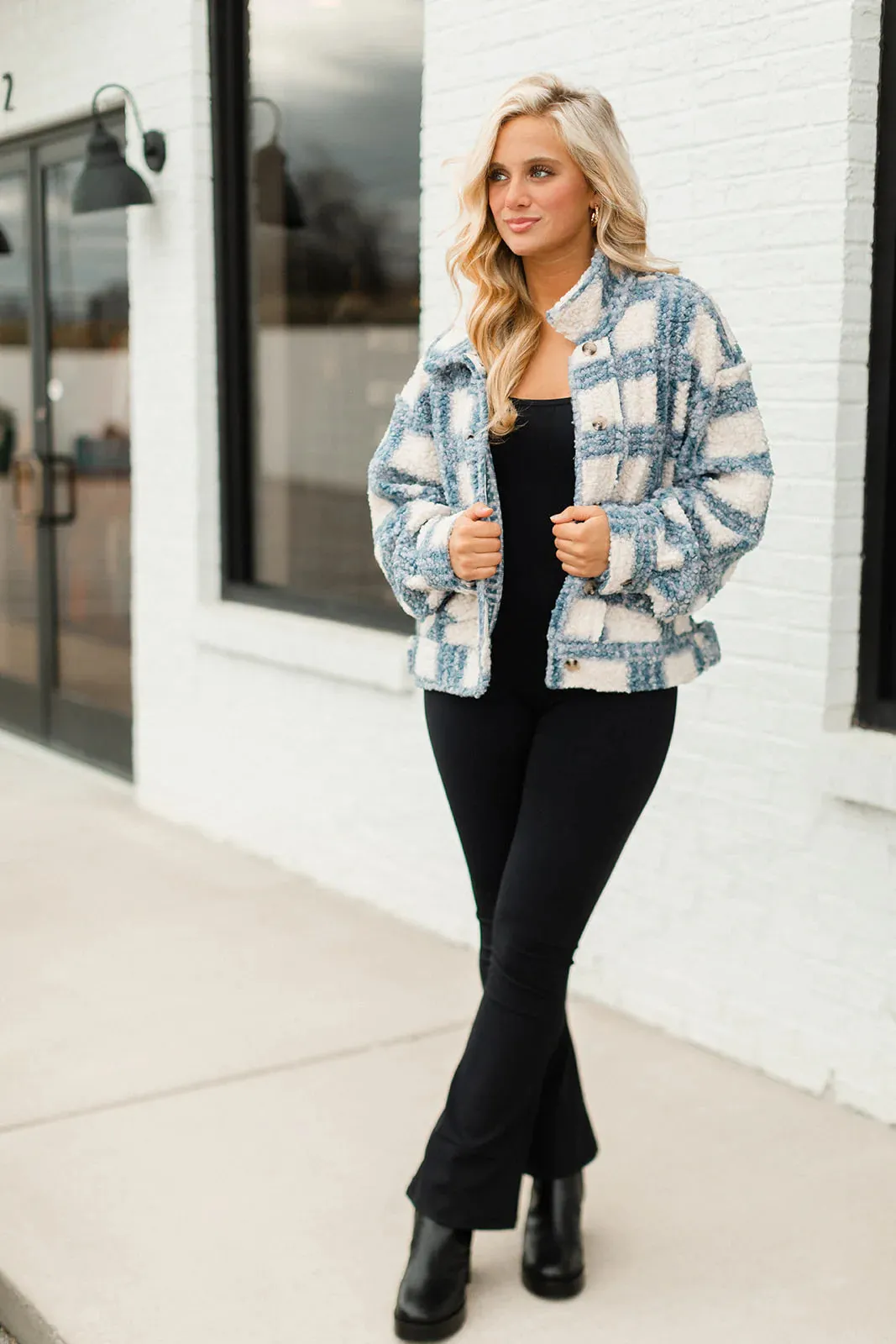 Blue Plaid Sherpa Jacket