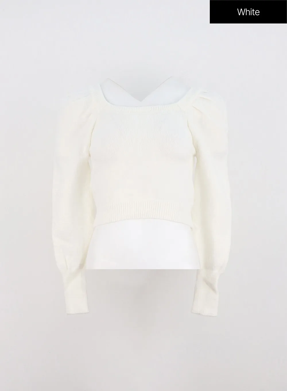 Boat Neck Puff Sleeve Crop Sweater ON306