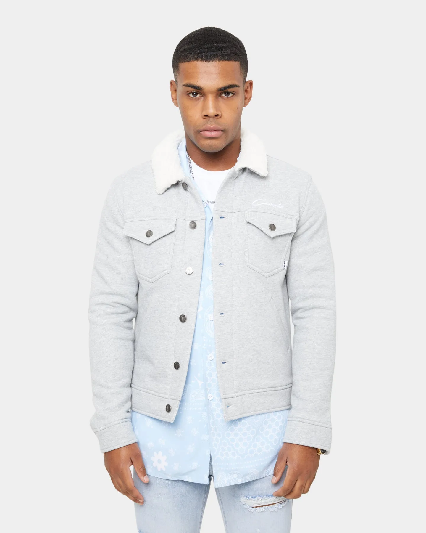 Carré Script Sherpa Fleece Jacket Grey Marle