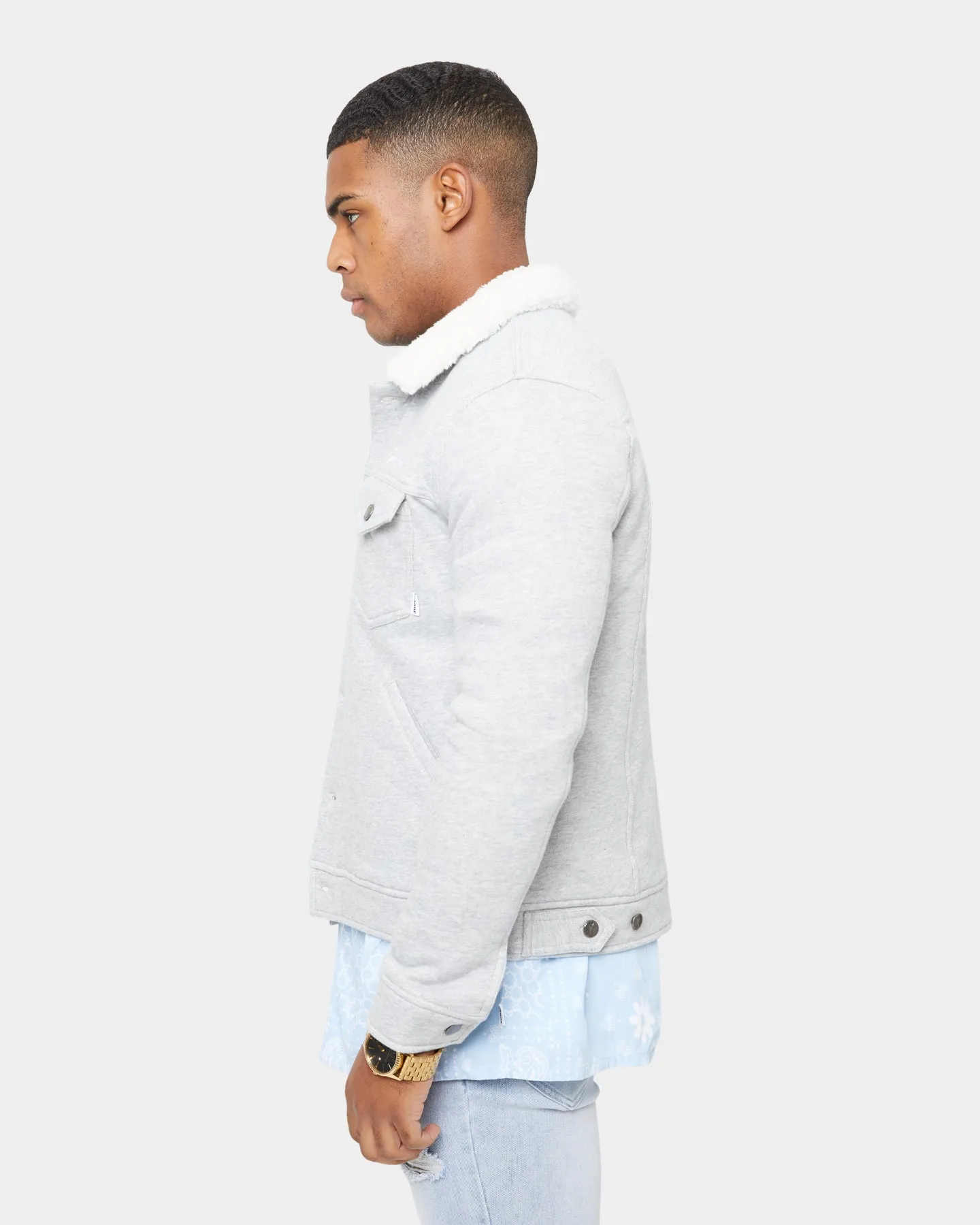 Carré Script Sherpa Fleece Jacket Grey Marle