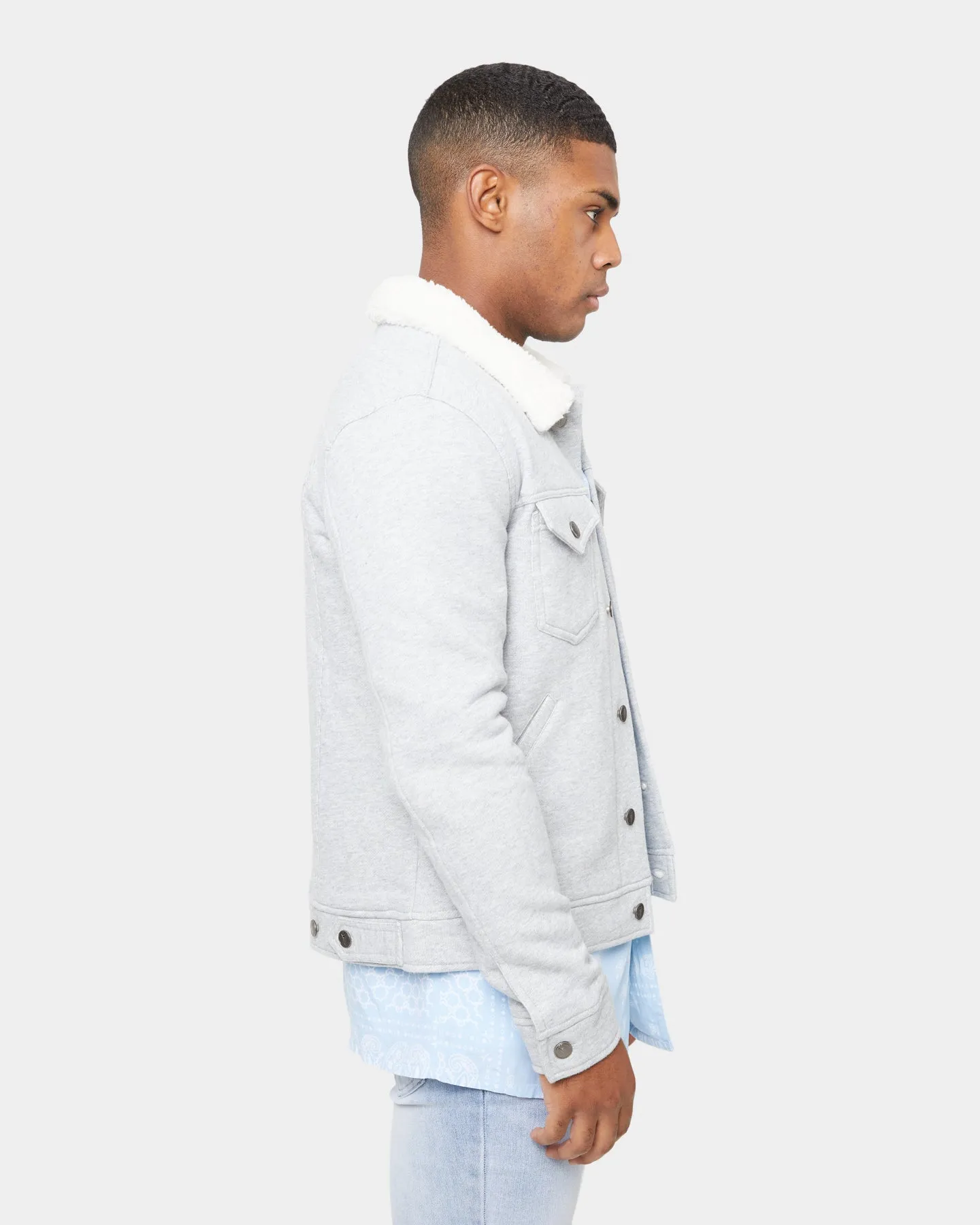 Carré Script Sherpa Fleece Jacket Grey Marle