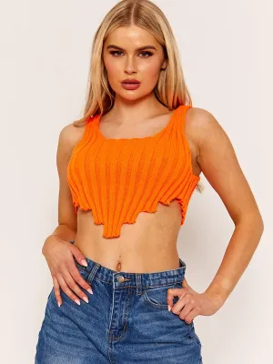 Cate Asymmetric Hem Knitted Vest Crop Top In Orange