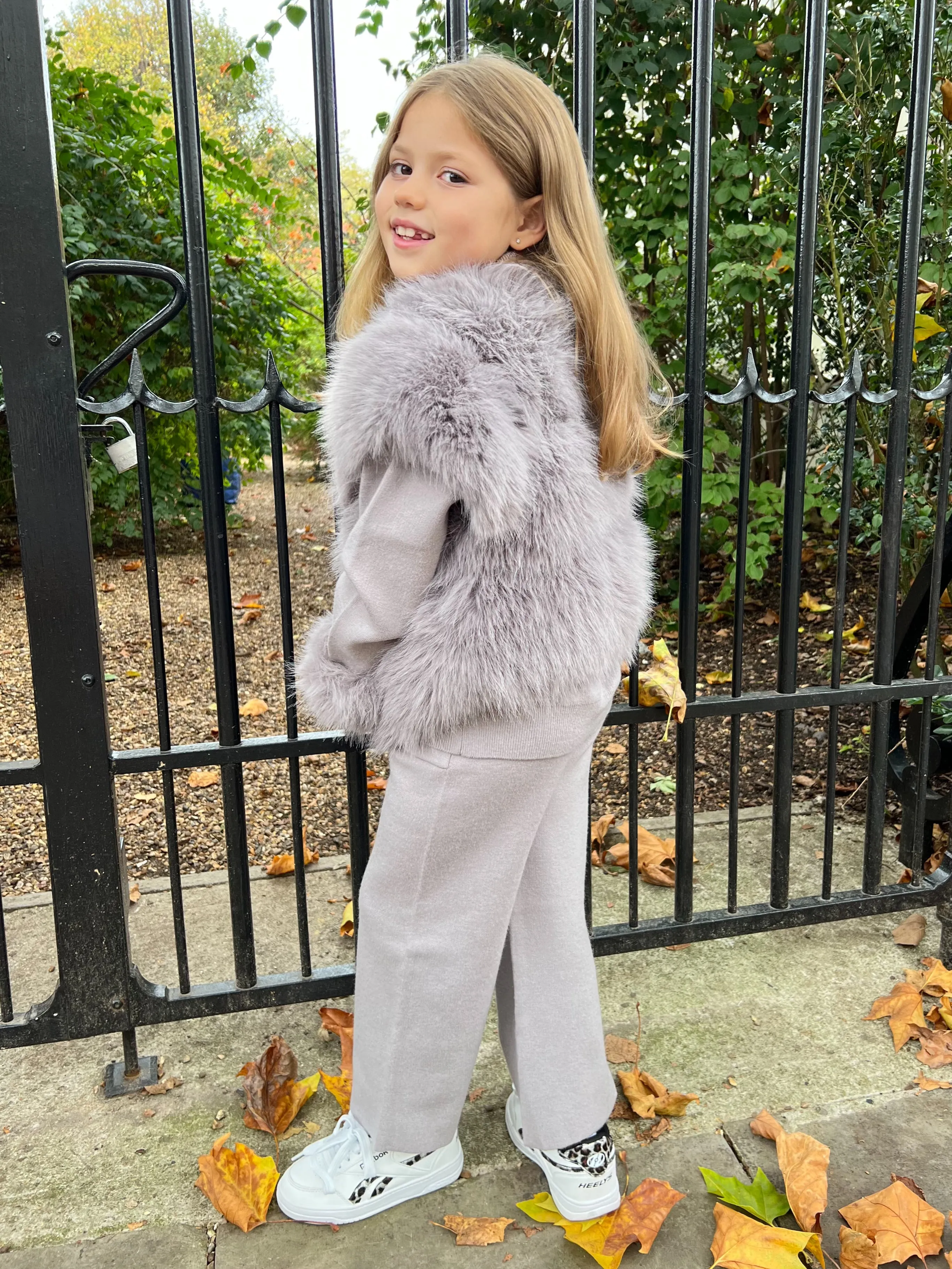 Childrens Light Grey Premium Faux Fur Short Gilet