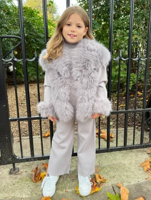 Childrens Light Grey Premium Faux Fur Short Gilet