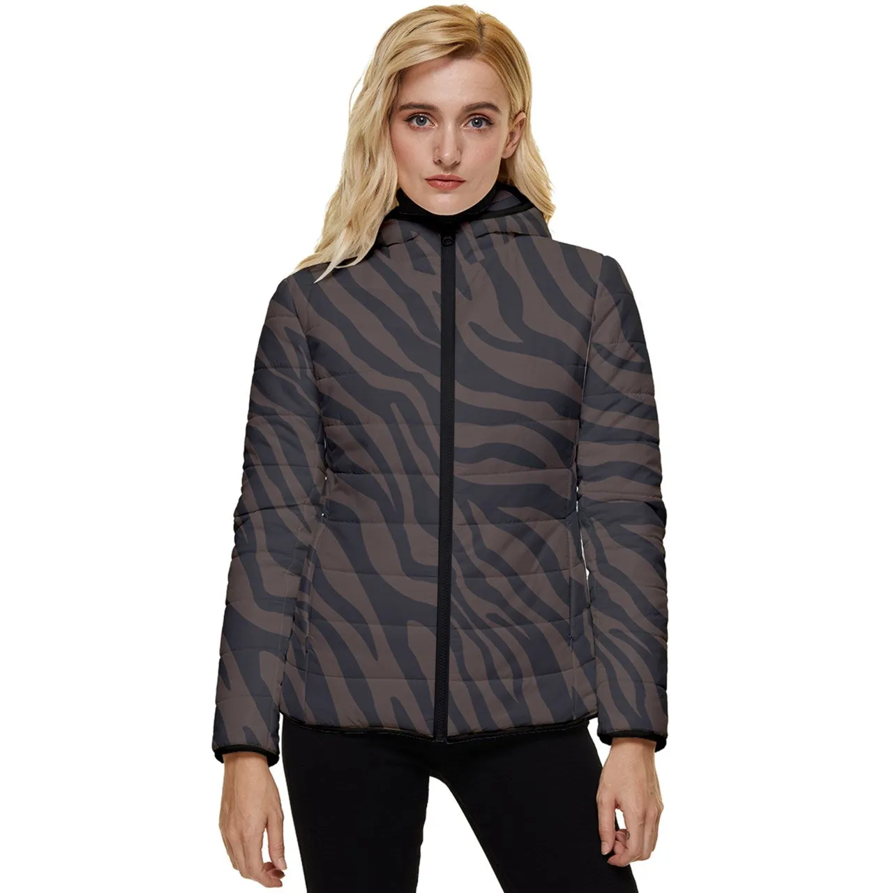 Chocolate Zebra Women's Hooded Quilted Puffer Jacket