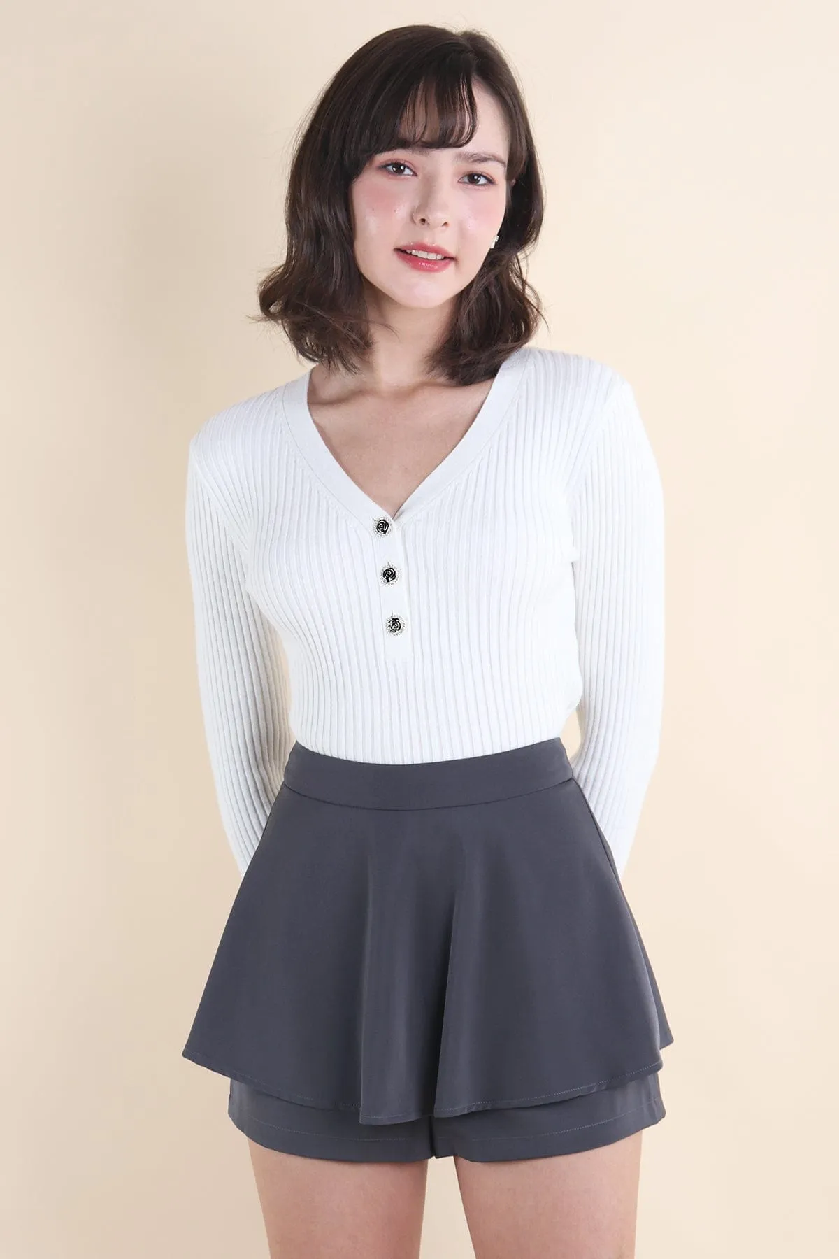 COCO RIBBED KNIT TOP IN WHITE