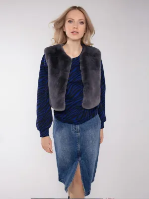 EDELWEISS FAUX FUR  GILET-GREY