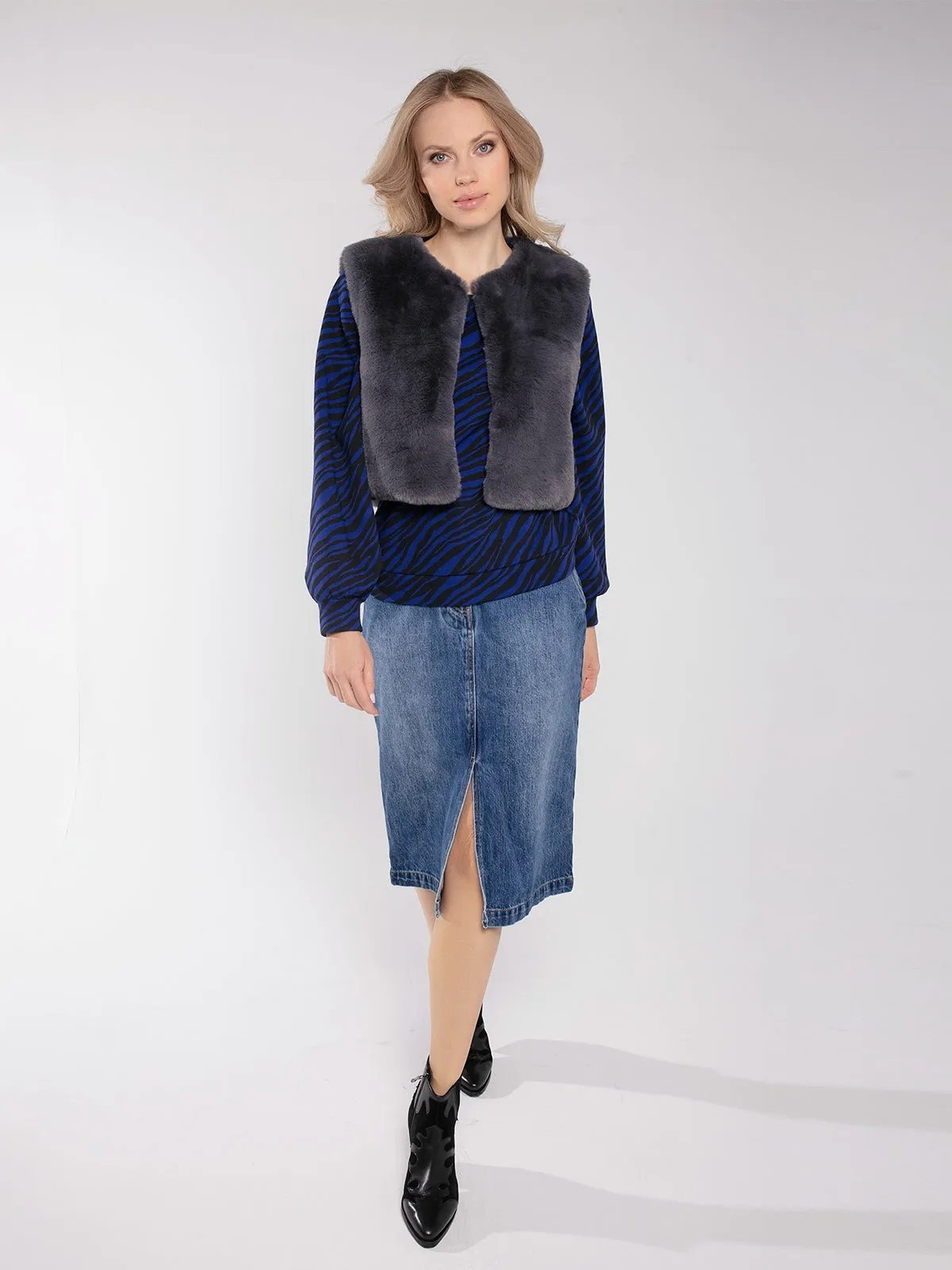 EDELWEISS FAUX FUR  GILET-GREY