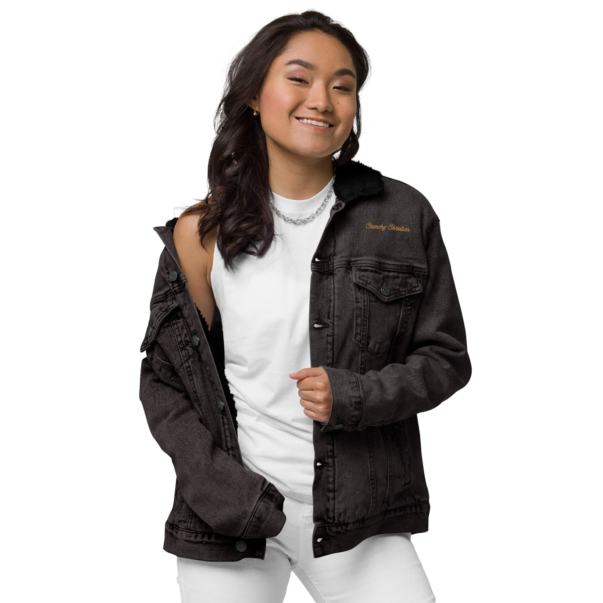 Embroidered Unisex Denim Sherpa Jacket - TWCC