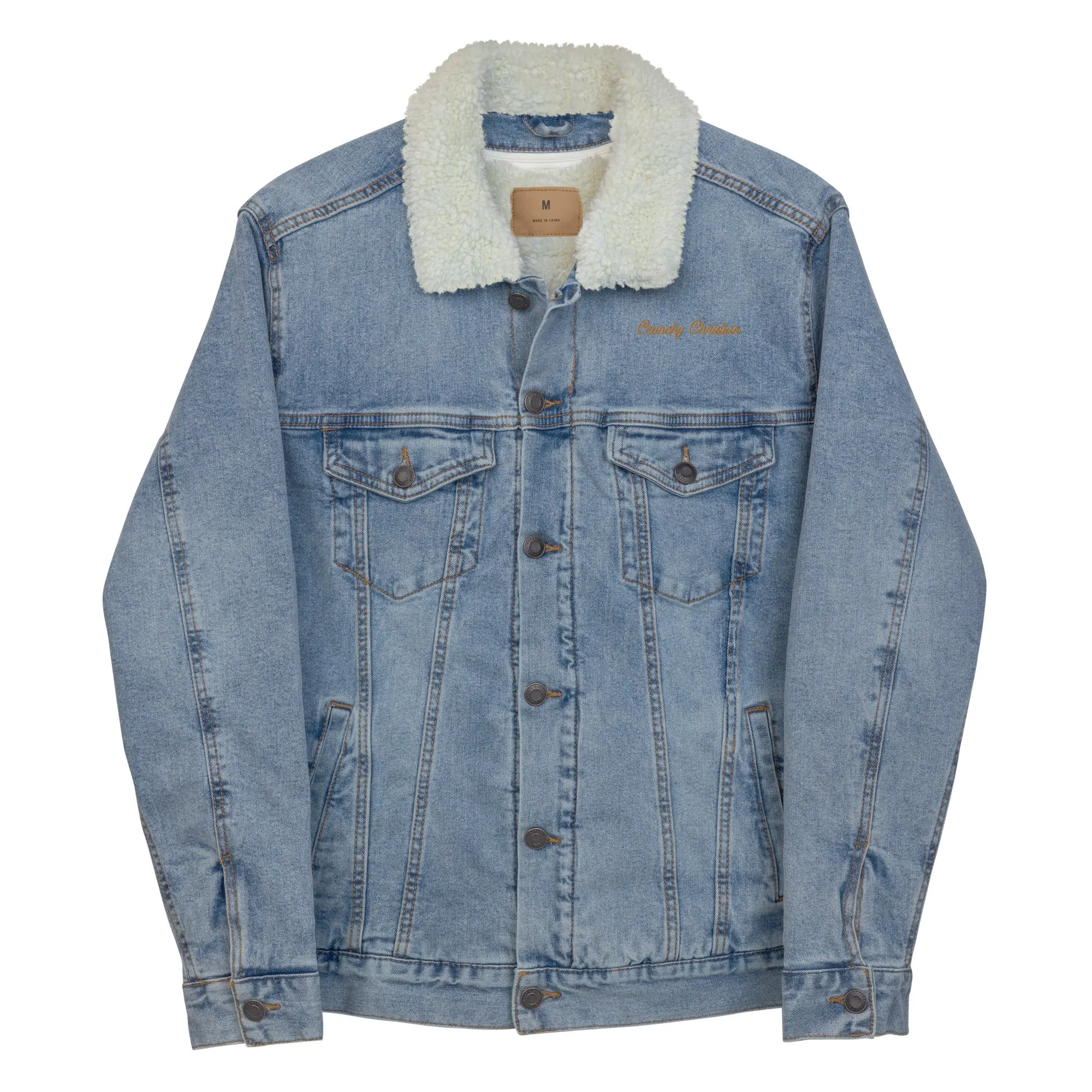 Embroidered Unisex Denim Sherpa Jacket - TWCC