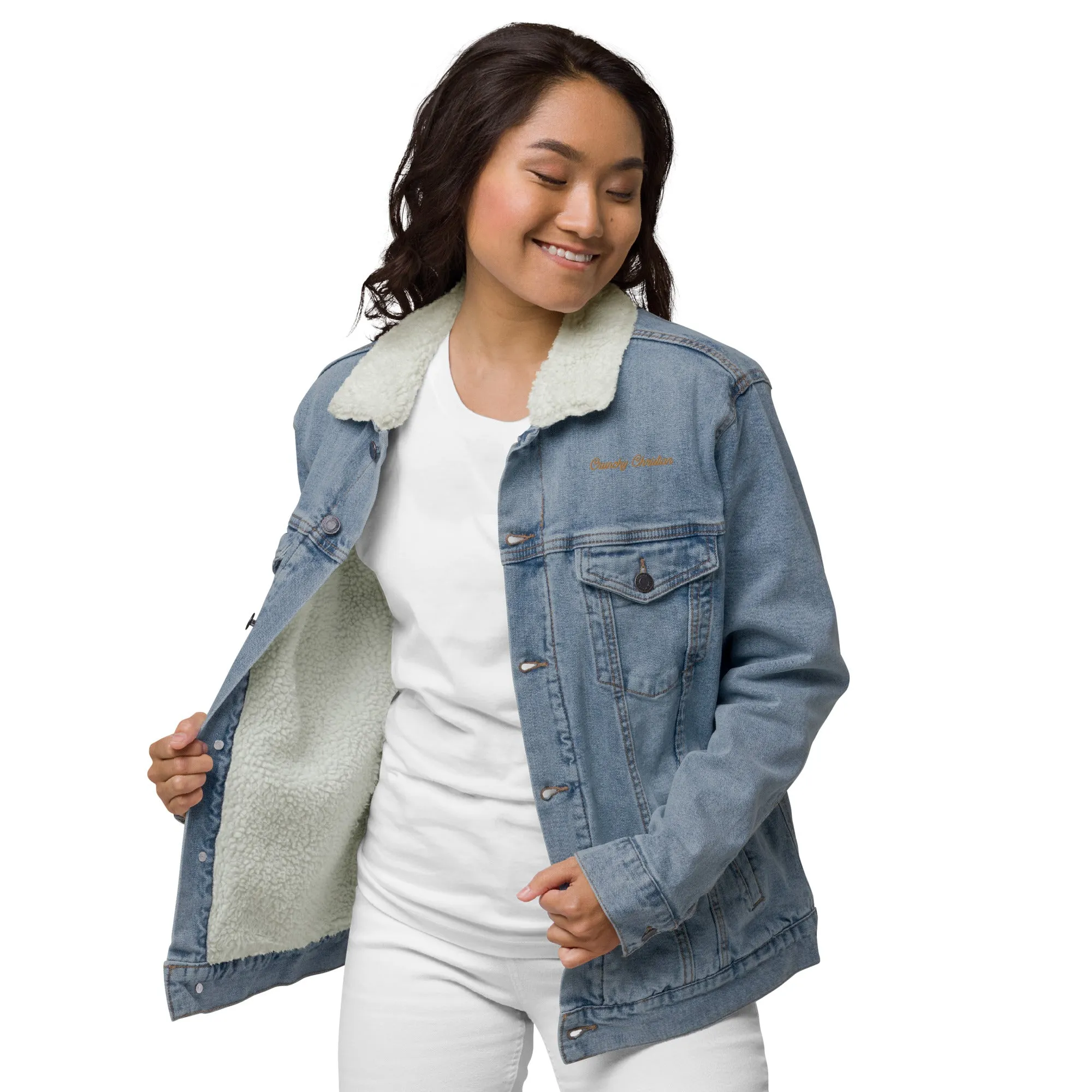 Embroidered Unisex Denim Sherpa Jacket - TWCC