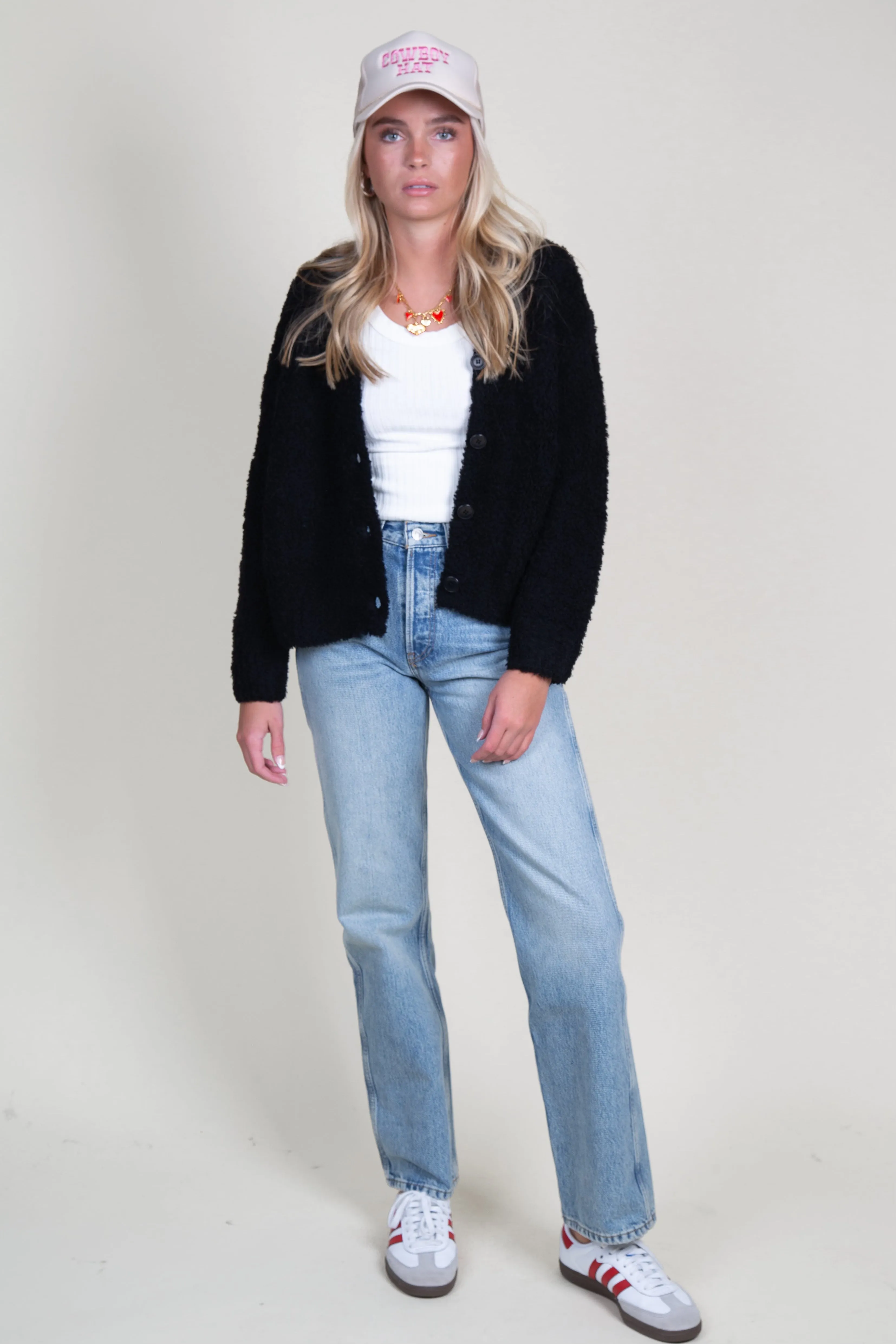 ENZA COSTA | Wool Feather Boxy Cardigan - Black