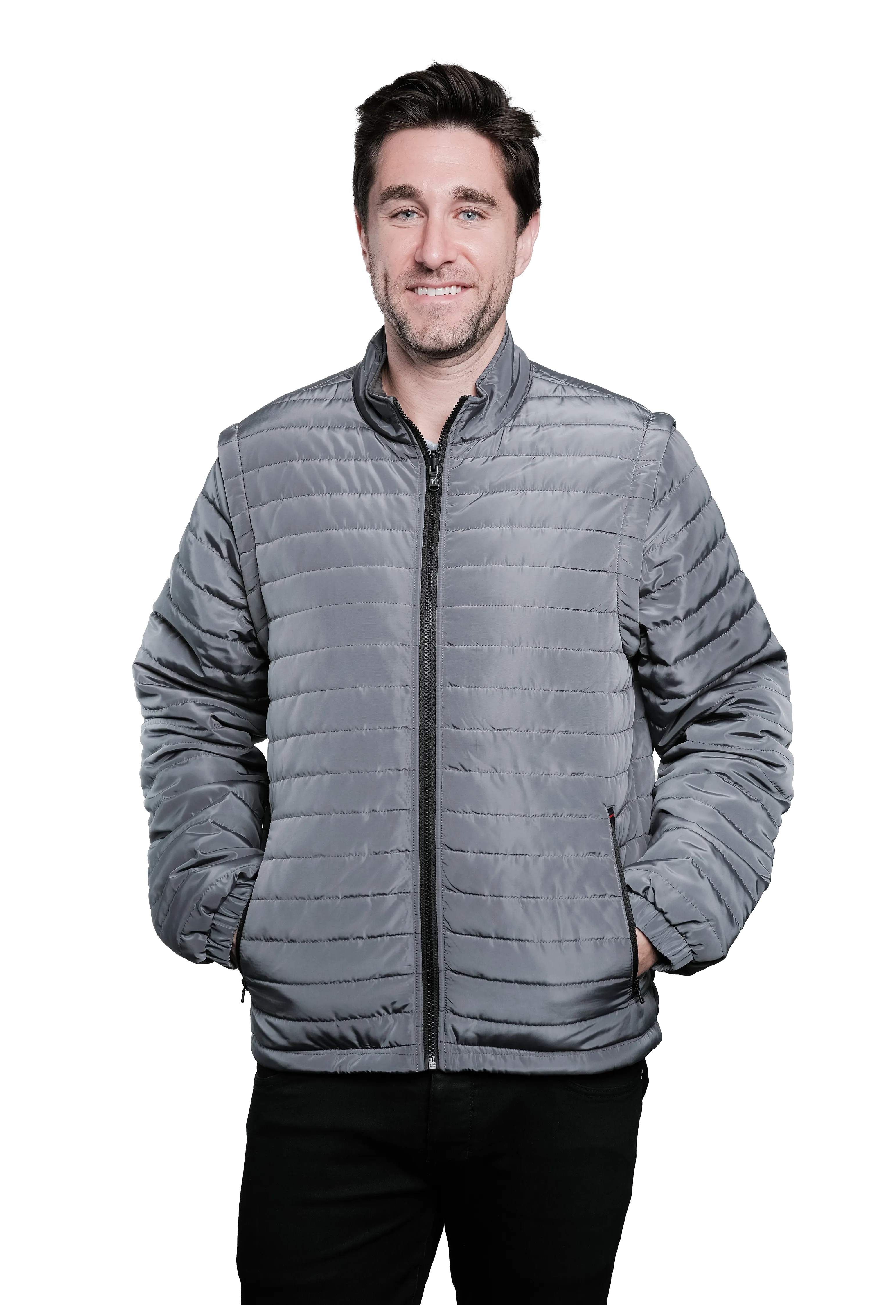 Everest Grey Men's Puffer Jacket Removable Arms