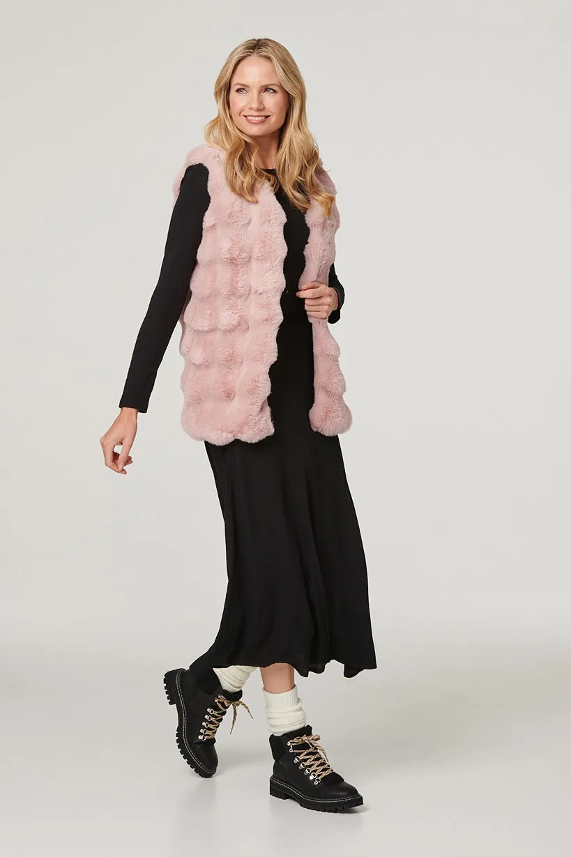 Faux Fur Open Front Longline Gilet