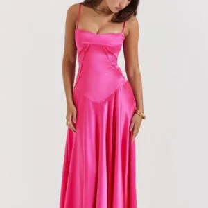 Faye Fitted-bodice Lace-up Satin Maxi Dress