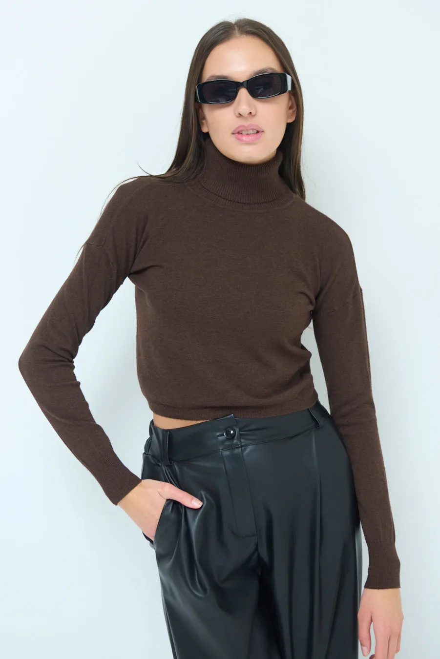 Fitted turtleneck crop sweater wholesale