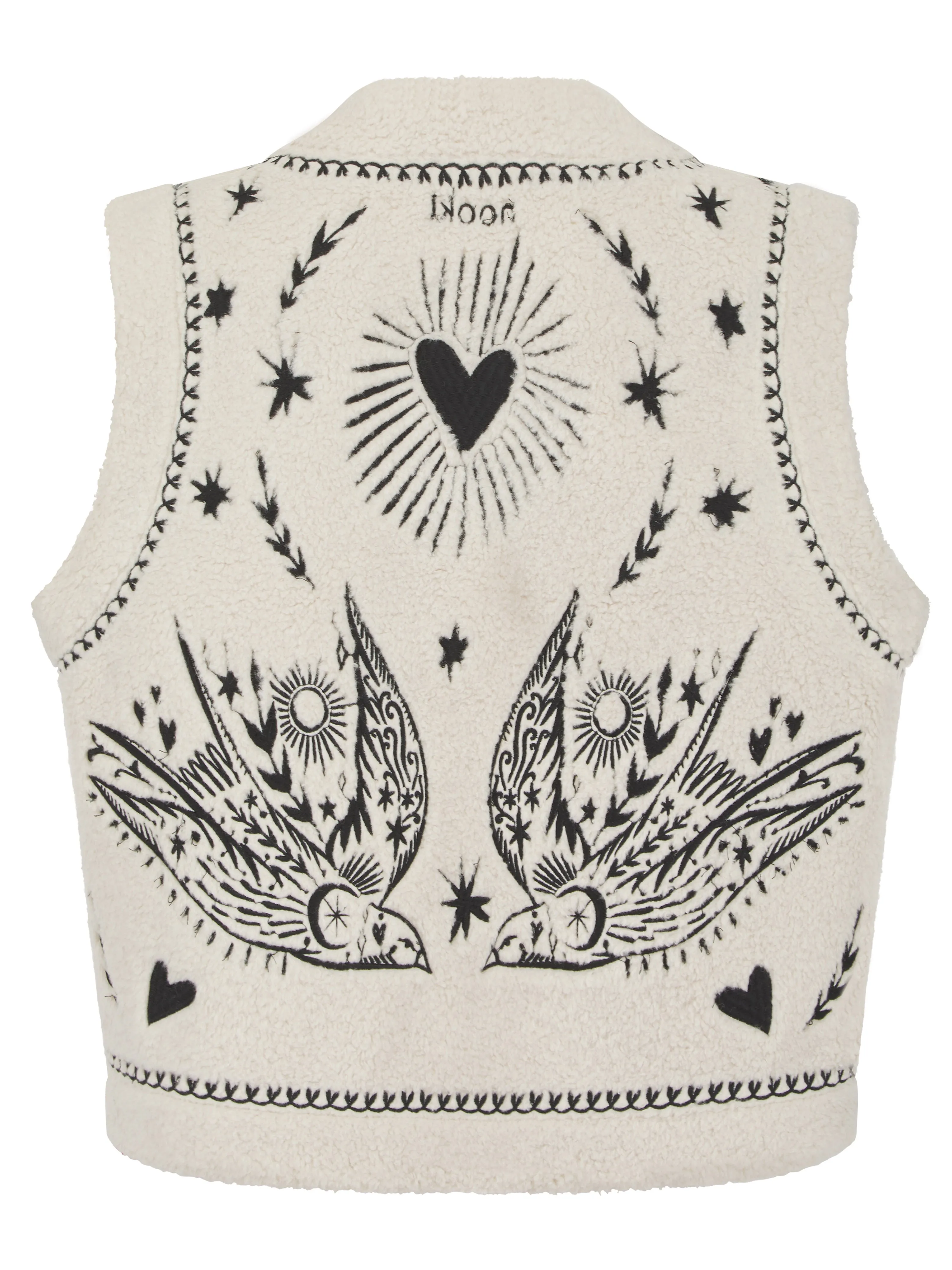 FREE BIRD EMBROIDERED FAUX SHEARLING GILET CREAM