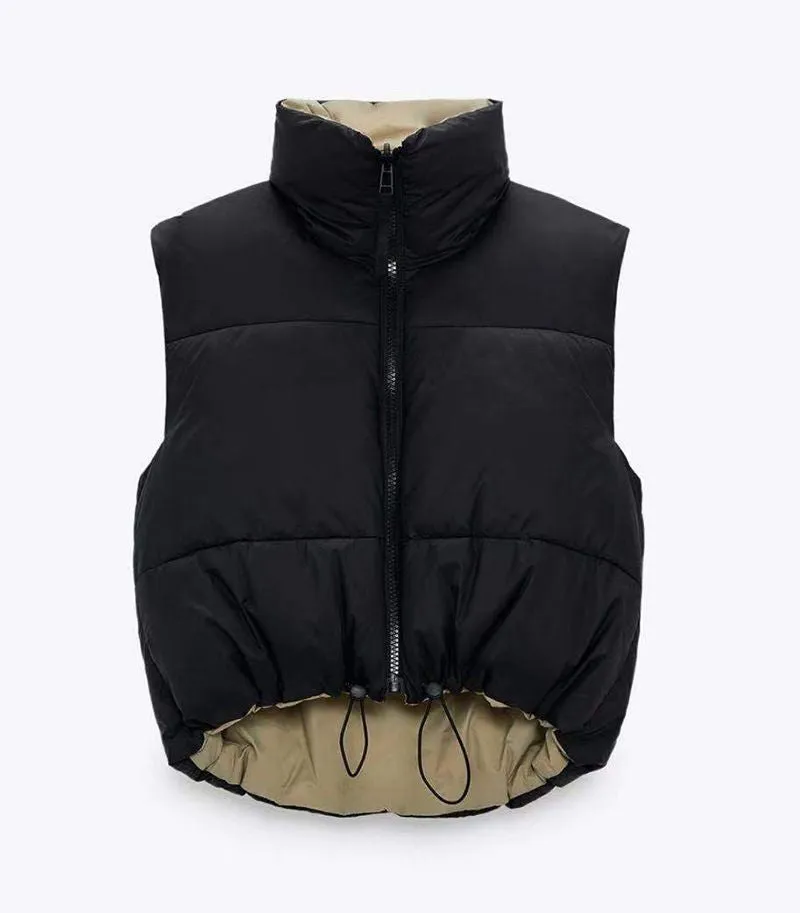 Funnel Neck Puffer Crop Padded Gilet Sleeveless Bodywarmer Vest