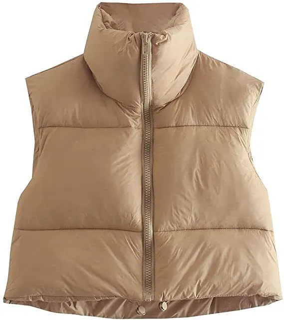 Funnel Neck Puffer Crop Padded Gilet Sleeveless Bodywarmer Vest