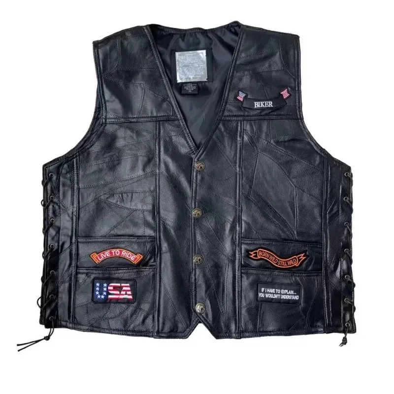 Gilet cuir biker avec patch - Rout66