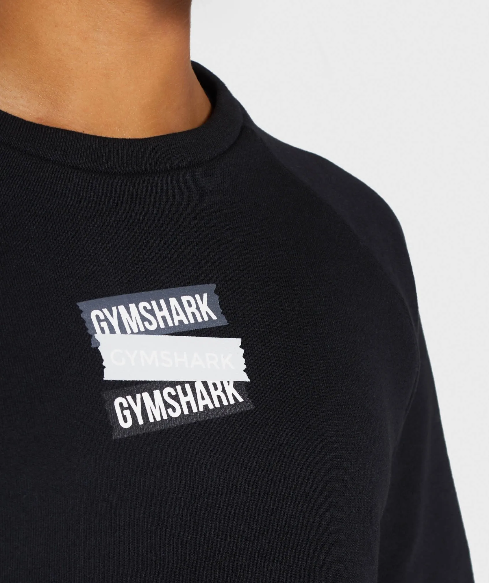 Gymshark Branded Boxy Cropped Sweater - Black